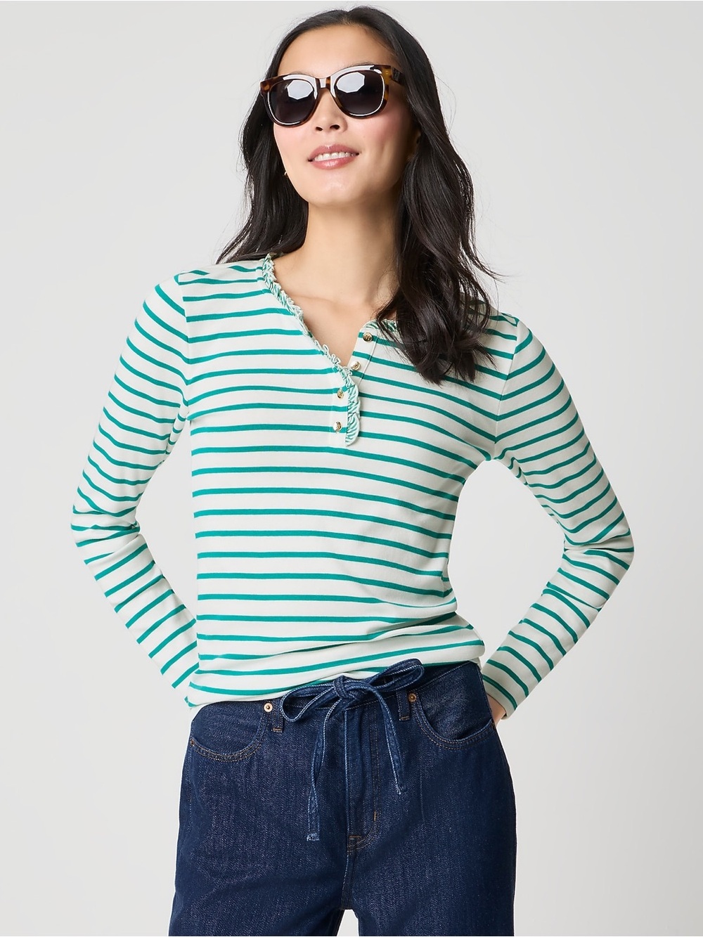 J.Crew Striped ruffleneck henley tees